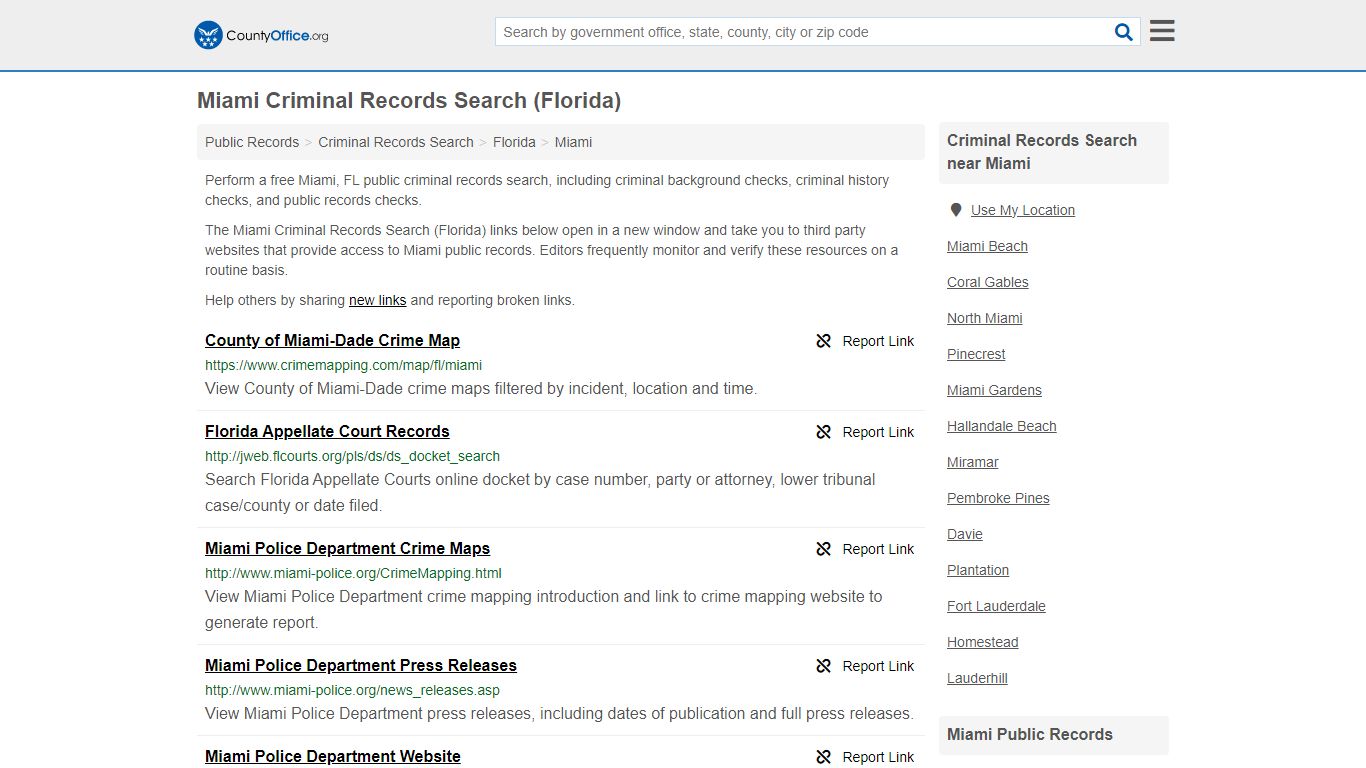 Miami Criminal Records Search (Florida) - County Office