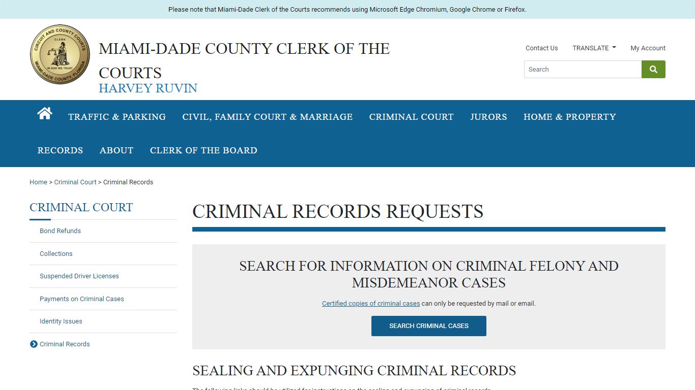 Criminal Records Requests - miami-dadeclerk.com
